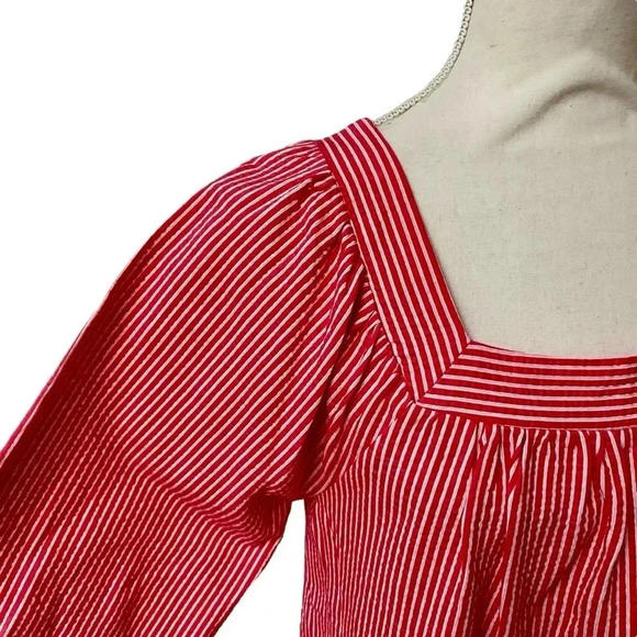 J.Crew Red White Striped Square Neck Seersucker Top Size M | Style AW133 - Picture 4 of 13